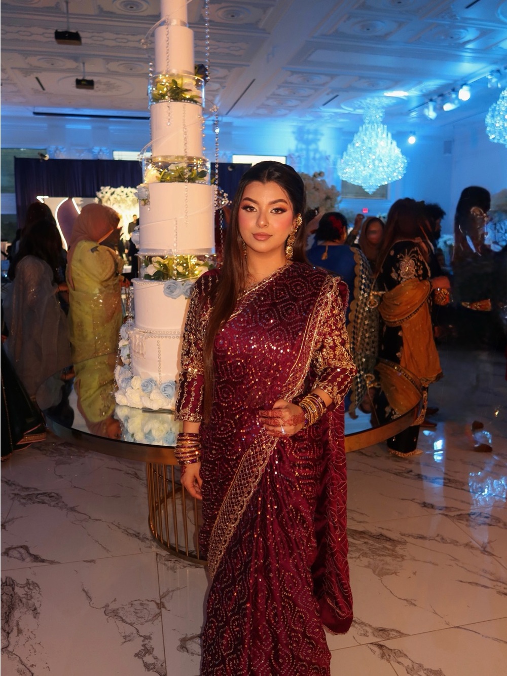 Maroon Wedding Saree Dress with Gold Detailing (Full Blouse)